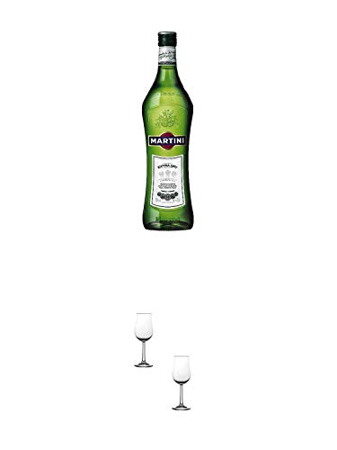 Martini Extra Dry Vermouth 0,75 Liter + Nosing Gläser Kelchglas Bugatti mit Eichstrich 2cl und 4cl - 2 Stück von 1a Schiefer