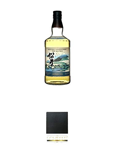 Matsui Single Malt Whisky Mizunara Cask Japan 0,7 Liter + Schiefer Glasuntersetzer eckig ca. 9,5 cm Durchmesser von 1a Schiefer