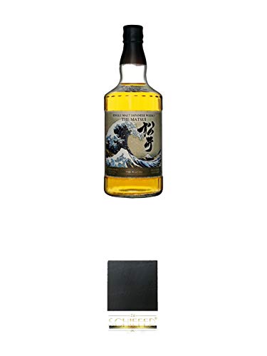 Matsui Single Malt Whisky Peated Japan 0,7 Liter + Schiefer Glasuntersetzer eckig ca. 9,5 cm Durchmesser von 1a Schiefer