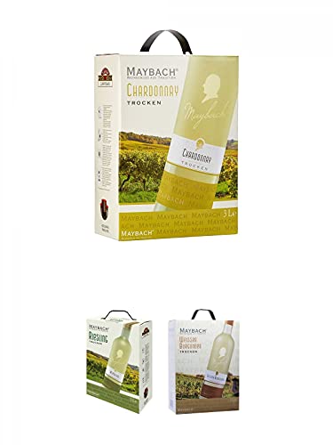 Maybach CHARDONNAY Trocken 3,0 Liter + Maybach RIESLING Trocken 3,0 Liter + Maybach WEIßER BURGUNDER Trocken 3,0 Liter von 1a Schiefer