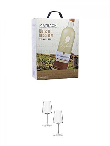 Maybach WEIßER BURGUNDER Trocken 3,0 Liter + Weißweinglas Stölzle - 1590002 2 Stück von 1a Schiefer