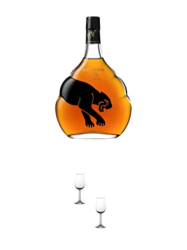Meukow VS Cognac in Geschenkpackung 0,70 Liter + Nosing Gläser Kelchglas Bugatti mit Eichstrich 2cl und 4cl - 2 Stück von 1a Schiefer