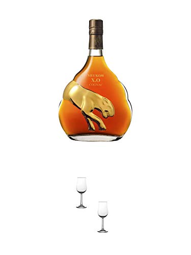 Meukow XO Cognac in Geschenkpackung 0,70 Liter + Nosing Gläser Kelchglas Bugatti mit Eichstrich 2cl und 4cl - 2 Stück von 1a Schiefer
