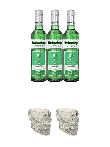 Moskovskaya SHOTZ Mystic Forest 3 x 0,5 Liter + Wodka Totenkopf aus Glas 1 Stück 29 ml + Wodka Totenkopf aus Glas 1 Stück 29 ml von 1a Schiefer