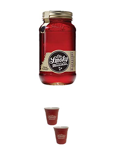 Ole Smoky Moonshine Blackberry 0,7 Liter MAGNUM + Ole Smoky Shot Becher rot 2 Stück von 1a Schiefer