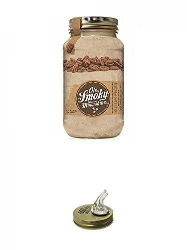 Ole Smoky Moonshine Butter Pecan im 0,5 Liter Glas + Ole Smoky Ausgiesser von 1a Schiefer