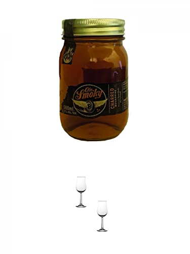 Ole Smoky Moonshine CHARRED (103 proof) im 0,5 ltr. Glas + Nosing Gläser Kelchglas Bugatti mit Eichstrich 2cl und 4cl - 2 Stück von 1a Schiefer