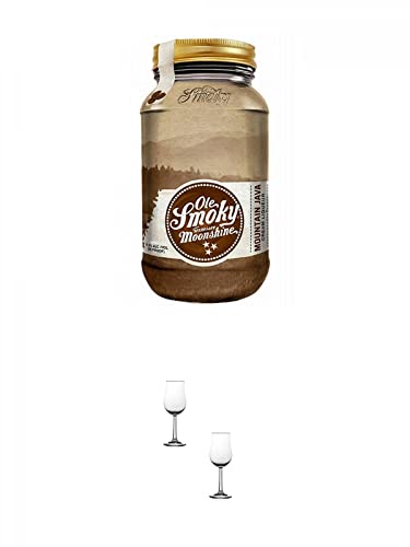 Ole Smoky Moonshine Mountain Java im 0,5 Liter Glas + Nosing Gläser Kelchglas Bugatti mit Eichstrich 2cl und 4cl - 2 Stück von 1a Schiefer