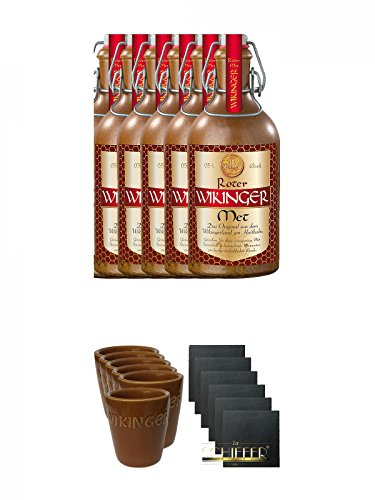 Original roter Wikinger Met im Tonkrug 6 x 0,5 Liter + Wikinger Met Tonbecher 6er Set - mittlere Größe + Schiefer Glasuntersetzer eckig 6 x ca. 9,5 cm Durchmesser Original roter Wikinger Met im Tonkrug 6 x 0,5 Liter + Wikinger Met Tonbecher 6er Set - mittlere Größe + Schiefer Glasuntersetzer eckig 6 x ca. 9,5 cm Durchmesser von 1a Schiefer