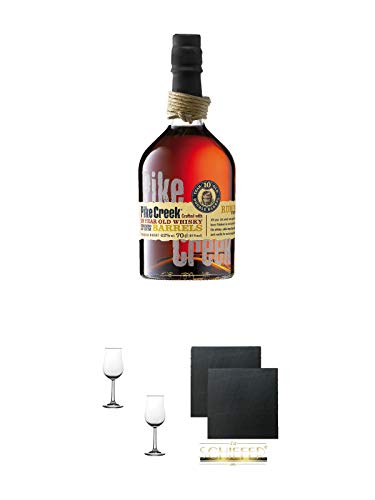 PIKE CREEK Whisky Canadian Whisky 42% 0,7 Liter + Nosing Gläser Kelchglas Bugatti mit Eichstrich 2cl und 4cl - 2 Stück + Schiefer Glasuntersetzer eckig ca. 9,5 cm Ø 2 Stück von 1a Schiefer