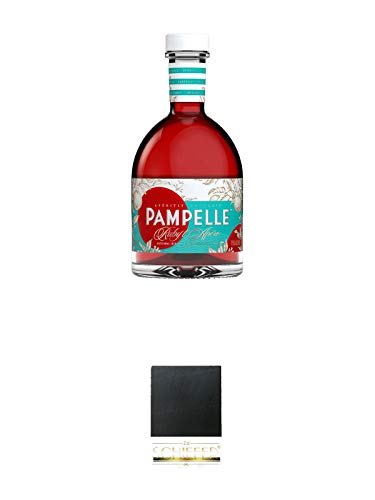 Pampelle Ruby L' Apero Aperitif Francais 0,7 Liter + Schiefer Glasuntersetzer eckig ca. 9,5 cm Durchmesser von 1a Schiefer