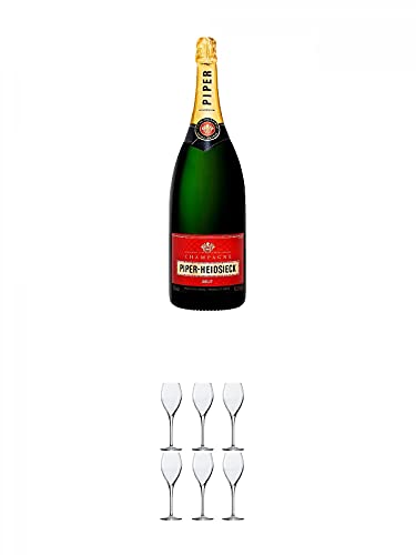 Piper-Heidsieck Brut Champagner Magnum 1,5 Liter + Sekt- und Champagnerglas Stölzle 6 Gläser - 215/29 von 1a Schiefer