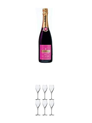 Piper-Heidsieck Brut - ROSE - Sauvage Champagner 0,75 Liter + Sekt- und Champagnerglas Stölzle 6 Gläser - 215/29 von 1a Schiefer