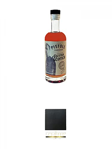 Pistole Butterscotch Likör 18% 0,5 Liter + Schiefer Glasuntersetzer eckig ca. 9,5 cm Durchmesser Pistole Butterscotch Likör 18% 0,5 Liter + Schiefer Glasuntersetzer eckig ca. 9,5 cm Durchmesser von 1a Schiefer