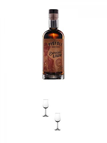 Pistole Espresso Likör 28% 0,5 Liter + Nosing Gläser Kelchglas Bugatti mit Eichstrich 2cl und 4cl - 2 Stück Pistole Espresso Likör 28% 0,5 Liter + Nosing Gläser Kelchglas Bugatti mit Eichstrich 2cl und 4cl - 2 Stück von 1a Schiefer
