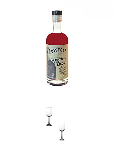 Pistole Granatapfel-Chili Likör 18% 0,5 Liter + Nosing Gläser Kelchglas Bugatti mit Eichstrich 2cl und 4cl - 2 Stück Pistole Granatapfel-Chili Likör 18% 0,5 Liter + Nosing Gläser Kelchglas Bugatti mit Eichstrich 2cl und 4cl - 2 Stück von 1a Schiefer