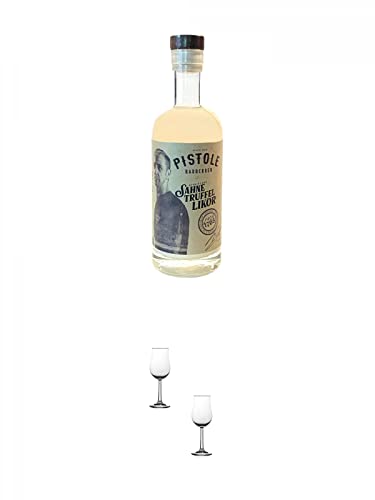 Pistole Sahne-Trüffel Likör 20% 0,5 Liter + Nosing Gläser Kelchglas Bugatti mit Eichstrich 2cl und 4cl - 2 Stück von 1a Schiefer