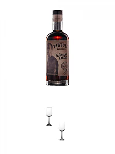 Pistole Walnuss Likör 25% 0,5 Liter + Nosing Gläser Kelchglas Bugatti mit Eichstrich 2cl und 4cl - 2 Stück Pistole Walnuss Likör 25% 0,5 Liter + Nosing Gläser Kelchglas Bugatti mit Eichstrich 2cl und 4cl - 2 Stück von 1a Schiefer