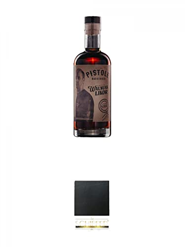 Pistole Walnuss Likör 25% 0,5 Liter + Schiefer Glasuntersetzer eckig ca. 9,5 cm Durchmesser Pistole Walnuss Likör 25% 0,5 Liter + Schiefer Glasuntersetzer eckig ca. 9,5 cm Durchmesser von 1a Schiefer
