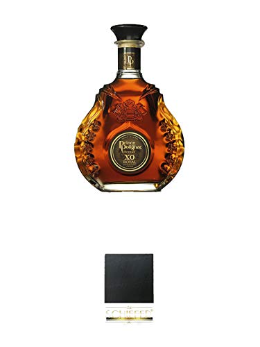 Polignac Cognac XO Royal Frankreich 1,0 Liter Magnum + Schiefer Glasuntersetzer eckig ca. 9,5 cm Durchmesser von 1a Schiefer