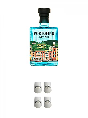 Portofino Italien Gin 0,5 Liter + Amuerte GIN GLAS (weiß) 4 Stück von 1a Schiefer