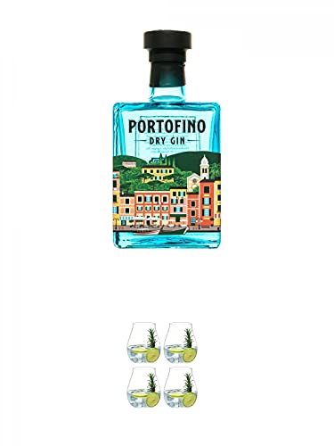 Portofino Italien Gin 0,5 Liter + Gin Tonic Glas - 5414/67 4er Set von 1a Schiefer