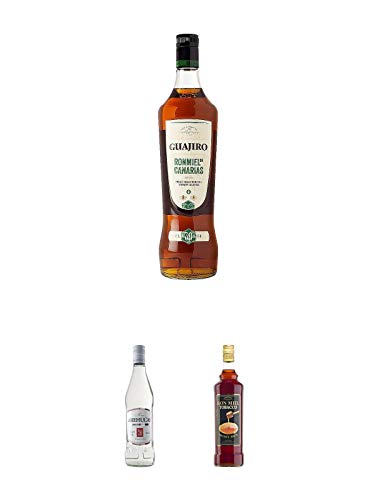 RON MIEL GUAJIRO 30% 1,0 Liter + Arehucas Carta Blanca 0,7 Liter Kanarische Inseln + Ron Miel Tobacco Honey Rumlikör 1,0 Liter von 1a Schiefer