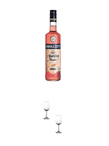 Ramazzotti Rosato aus Italien 0,7 Liter + Nosing Gläser Kelchglas Bugatti mit Eichstrich 2cl und 4cl - 2 Stück von 1a Schiefer