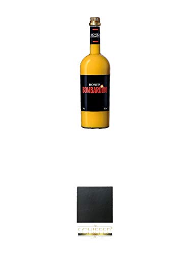 Roner Bombardino Ei-Rum Likör Italien 1,0 Liter + Schiefer Glasuntersetzer eckig ca. 9,5 cm Durchmesser von 1a Schiefer