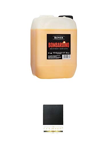 Roner Bombardino Ei-Rum Likör Italien 4,5 Liter MAGNUM + Schiefer Glasuntersetzer eckig ca. 9,5 cm Durchmesser von 1a Schiefer