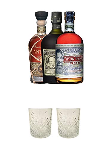 Rum Dreier Set: Botucal 12 Years, Plantation XO und Don Papa 0,7 Liter + Rum Glas 1 Stück + Rum Glas 1 Stück von 1a Schiefer