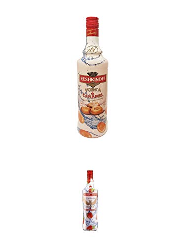 Rushkinoff Vodka & Caramel 0,7 Liter + Rushkinoff Vodka & STRAWBERRY 1,0 Liter von 1a Schiefer