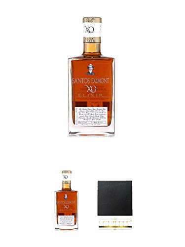 Santos Dumont Elixir Rumlikör 0,7 Liter + Santos Dumont Elixir Rumlikör 0,7 Liter + Schiefer Glasuntersetzer eckig ca. 9,5 cm Durchmesser von 1a Schiefer