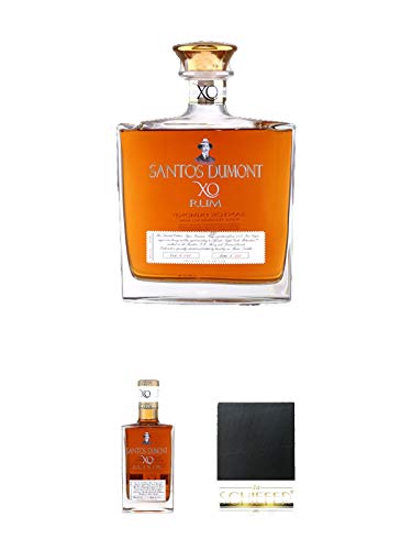 Santos Dumont Rum XO 0,7 Liter + Santos Dumont Elixir Rumlikör 0,7 Liter + Schiefer Glasuntersetzer eckig ca. 9,5 cm Durchmesser von 1a Schiefer