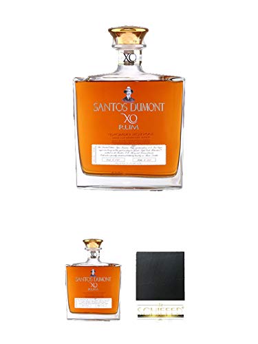 Santos Dumont Rum XO 0,7 Liter + Santos Dumont Rum XO 0,7 Liter + Schiefer Glasuntersetzer eckig ca. 9,5 cm Durchmesser von 1a Schiefer