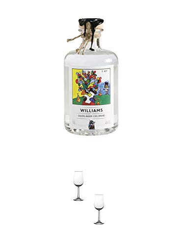 Sauerländer Williamsbrand 0,5 Liter + Nosing Gläser Kelchglas Bugatti mit Eichstrich 2cl und 4cl - 2 Stück Sauerländer Williamsbrand 0,5 Liter + Nosing Gläser Kelchglas Bugatti mit Eichstrich 2cl und 4cl - 2 Stück von 1a Schiefer