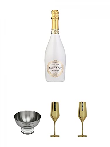 Scavi & Ray Ice Prestige 0,75 Liter + Scavi & Ray Champagnerkühler Silver Bowl Edelstahl 1 Stück Geschenkset von 1a Schiefer