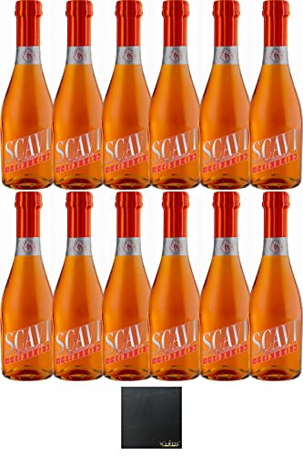 Scavi & Ray Prosecco Sprizzione 12 x 0,2 Liter Piccoloflaschen + Schiefer Glasuntersetzer eckig ca. 9,5 cm Durchmesser von 1a Schiefer