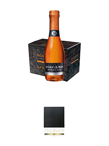 Scavi & Ray Prosecco Sprizzione 24 x 0,2 Liter Piccoloflaschen + Schiefer Glasuntersetzer eckig ca. 9,5 cm Durchmesser von 1a Schiefer