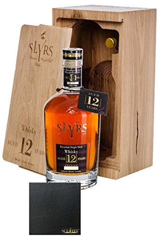 Slyrs Bavarian Whisky - 12 Jahre in HOLZKISTE (Jahrgang 2006) 0,7 Liter + Schieferuntersetzer von 1a Schiefer