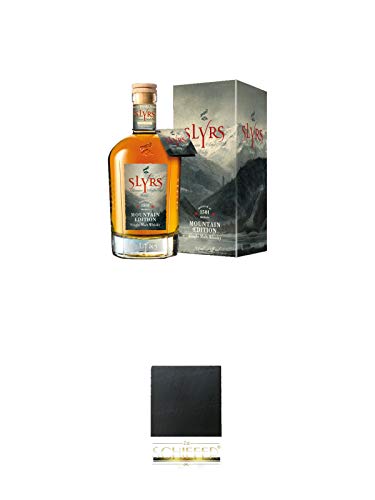 Slyrs Bavarian Whisky Mountain Edition limitiert 0,7 Liter + Schiefer Glasuntersetzer eckig ca. 9,5 cm Durchmesser von 1a Schiefer