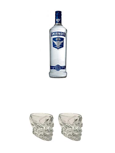 Smirnoff Vodka Blue Label 1,0 Liter + Wodka Totenkopf aus Glas 1 Stück 29 ml + Wodka Totenkopf aus Glas 1 Stück 29 ml Smirnoff Vodka Blue Label 1,0 Liter + Wodka Totenkopf aus Glas 1 Stück 29 ml + Wodka Totenkopf aus Glas 1 Stück 29 ml von 1a Schiefer