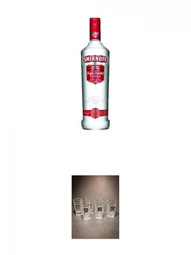 Smirnoff Vodka No. 21 Red Label 0,70 Liter + Three Sixty Vodka SHOT Glas mit Eichstrich 2 & 4 cl - 6 Stück Smirnoff Vodka No. 21 Red Label 0,70 Liter + Three Sixty Vodka SHOT Glas mit Eichstrich 2 & 4 cl - 6 Stück von 1a Schiefer
