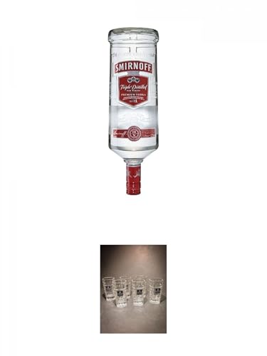 Smirnoff Vodka No. 21 Red Label 1,5 Liter + Three Sixty Vodka SHOT Glas mit Eichstrich 2 & 4 cl - 6 Stück Smirnoff Vodka No. 21 Red Label 1,5 Liter + Three Sixty Vodka SHOT Glas mit Eichstrich 2 & 4 cl - 6 Stück von 1a Schiefer