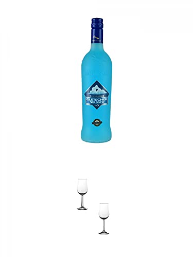 Steinhauser Gletscherwasser Eisbonbon Likör 0,7 Liter + Nosing Gläser Kelchglas Bugatti mit Eichstrich 2cl und 4cl - 2 Stück von 1a Schiefer