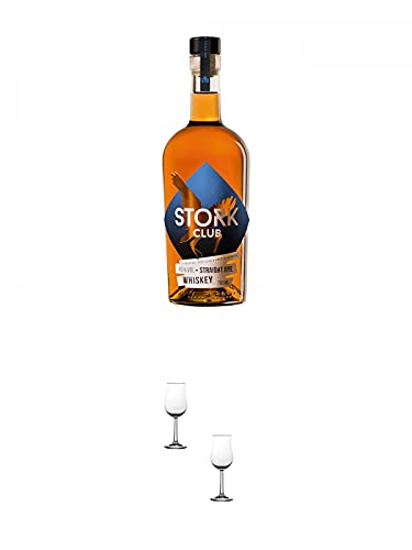 Stork Club STRAIGHT RYE 45% Whisky Deutschland 0,70 Liter + Nosing Gläser Kelchglas Bugatti mit Eichstrich 2cl und 4cl - 2 Stück von 1a Schiefer