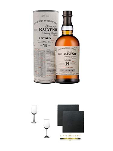 The Balvenie 14 Jahre The Week of Peat 48,3% 0,7 Liter + Nosing Gläser Kelchglas Bugatti mit Eichstrich 2cl und 4cl - 2 Stück + Schiefer Glasuntersetzer eckig ca. 9,5 cm Ø 2 Stück The Balvenie 14 Jahre The Week of Peat 48,3% 0,7 Liter + Nosing Gläser Kelchglas Bugatti mit Eichstrich 2cl und 4cl - 2 Stück + Schiefer Glasuntersetzer eckig ca. 9,5 cm Ø 2 Stück von 1a Schiefer