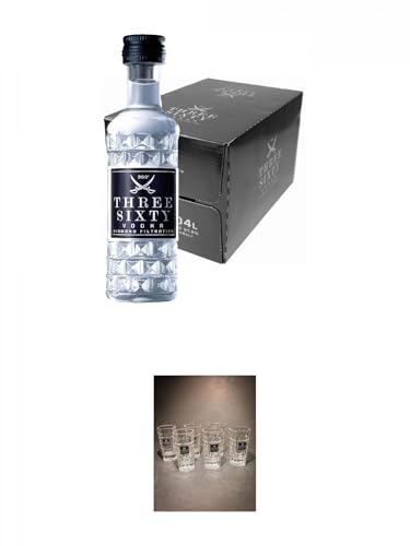 Three Sixty Vodka 24 x 4 cl Miniaturen + Three Sixty Vodka SHOT Glas mit Eichstrich 2 & 4 cl - 6 Stück Three Sixty Vodka 24 x 4 cl Miniaturen + Three Sixty Vodka SHOT Glas mit Eichstrich 2 & 4 cl - 6 Stück von 1a Schiefer
