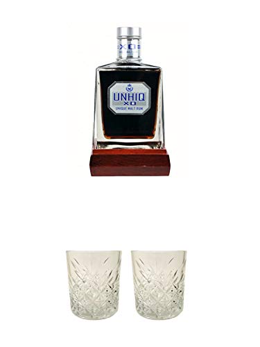 UNHIQ Unique X.O. Malt Rum Dominikanische Republik 0,50 Liter + Rum Glas 1 Stück + Rum Glas 1 Stück von 1a Schiefer