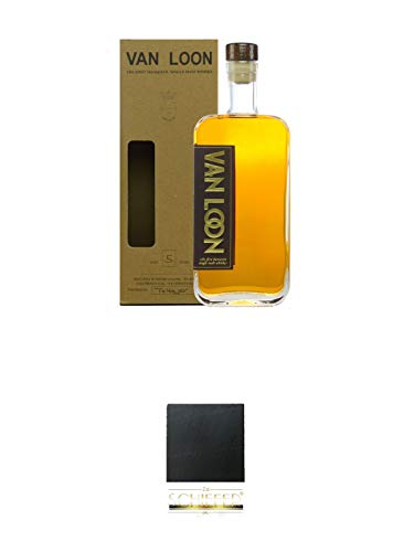 Van Loon 5 Jahre Cask Strength The First Hanseatic Single Malt Whisky 42% 0,5 Liter + Schiefer Glasuntersetzer eckig ca. 9,5 cm Durchmesser von 1a Schiefer